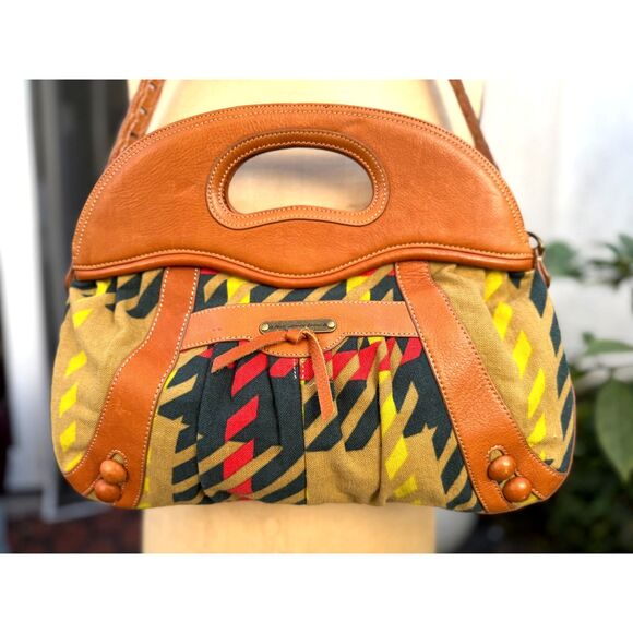 Paule Marrot Editions Hayden Harnet Leather & Canvas Multi Color Top Handle Bag - Picture 2 of 15